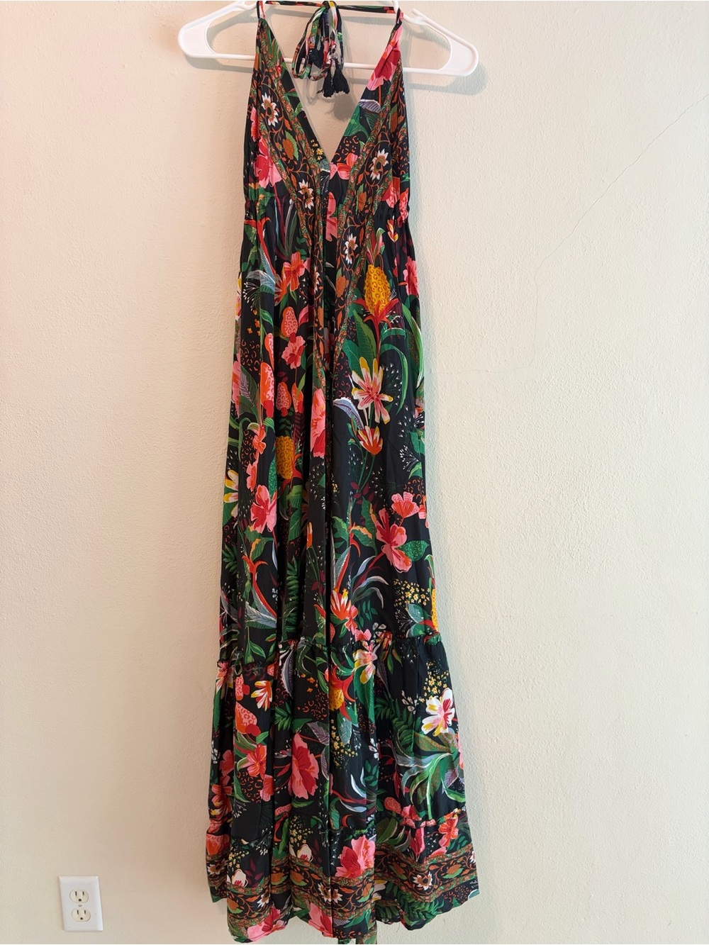 Gorgeous tropical adjustable maxi halter dress from India - Farm Rio Vibes